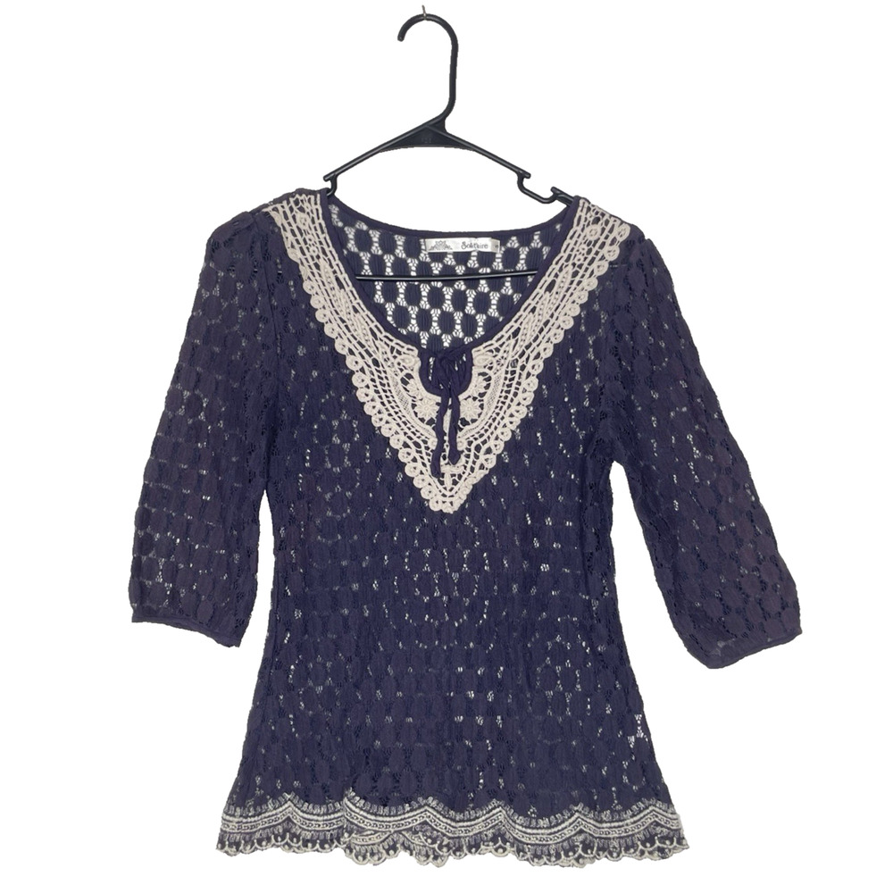 Solitaire Womens Crochet Top Blouse Size S Cottagecore Hippie Boho‎ Coastal